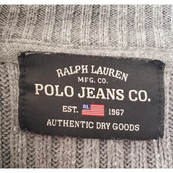 Ralph Lauren Polo Jeans Co Mens XL Half Zip Sweater Flag Cotton Gray Collegiate - Picture 2 of 7